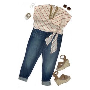 NWT Madewell Red & White Stripe Tie Waist Top XXL